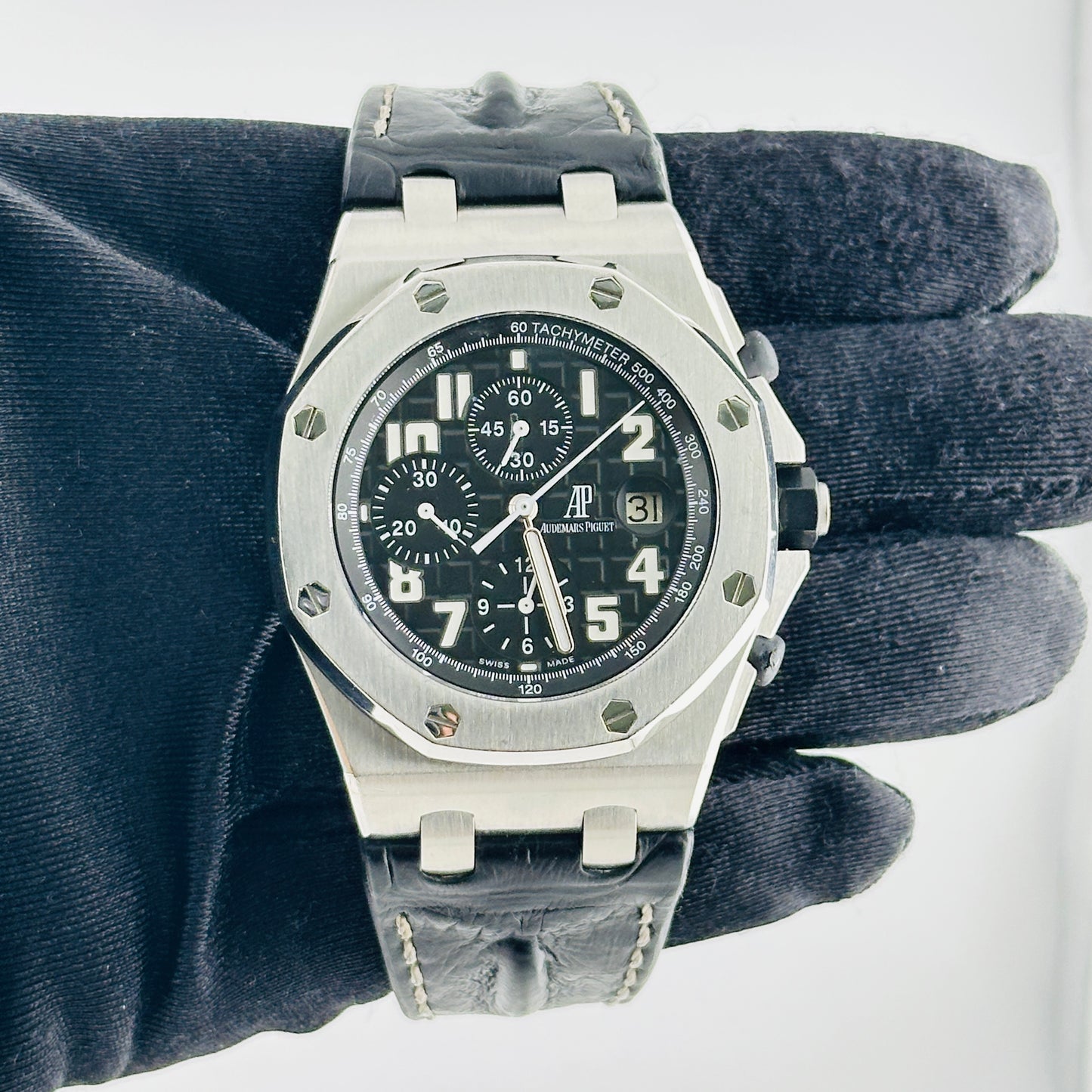 Audemars Piguet Royal Oak Offshore Black Arabic Chrono Dial on Black Leather Strap Ref. 26170ST Papers 2012 — view 2