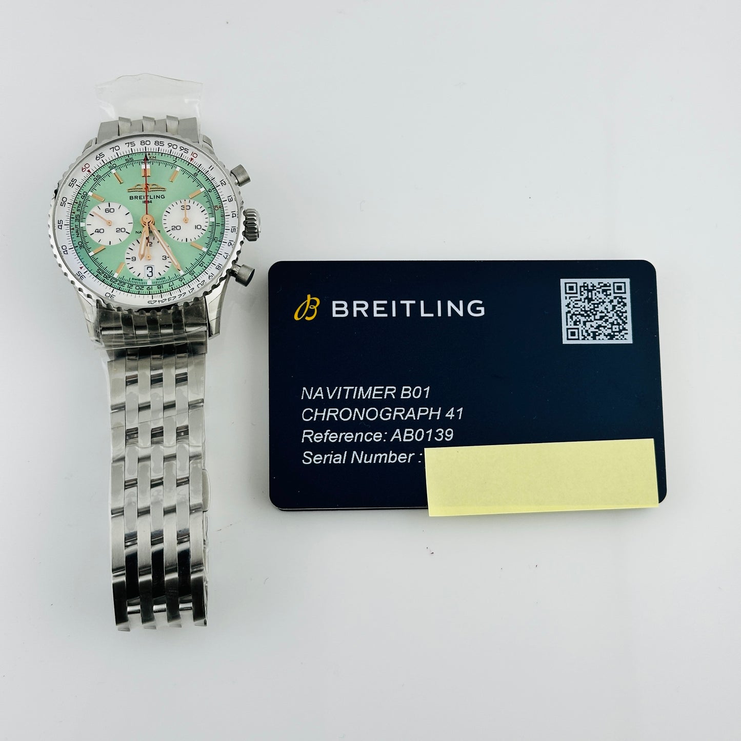 Breitling Navitimer B01 Chronograph Mint Green Dial on Bracelet Ref. AB0139211L1A1 Card 2025 — view 6