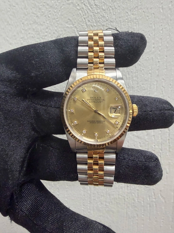 Rolex Datejust 36 Champagne Diamond Dial on Jubilee Ref 16233 with Papers 1991