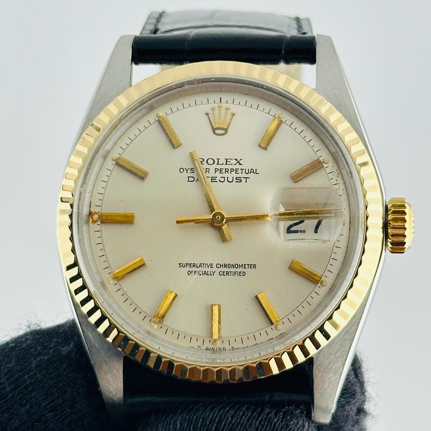 Rolex Datejust Ivory / Gold Stick Dial on Generic Leather Band Ref. 1601 1971