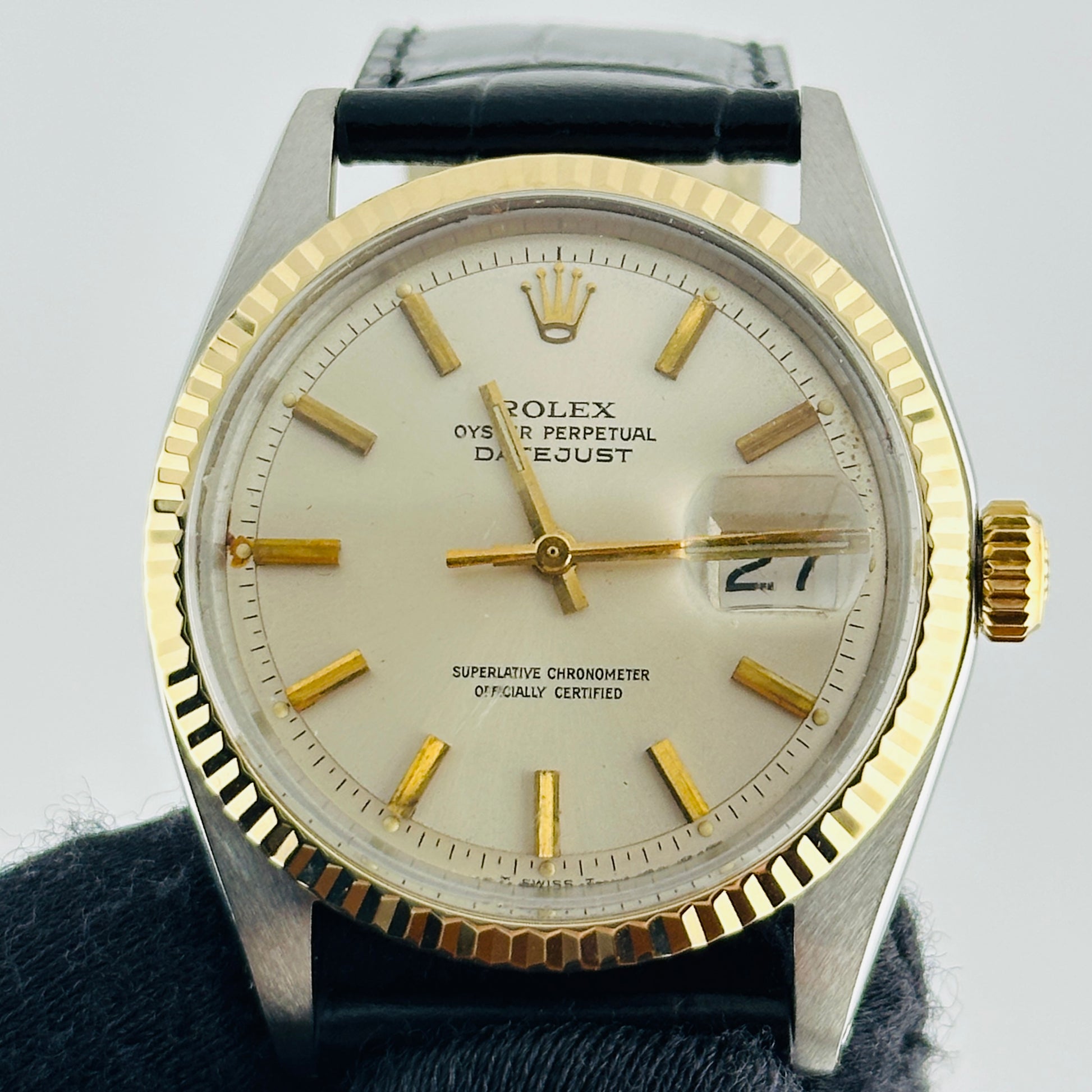 Rolex Datejust Ivory / Gold Stick Dial on Generic Leather Band Ref. 1601 1971