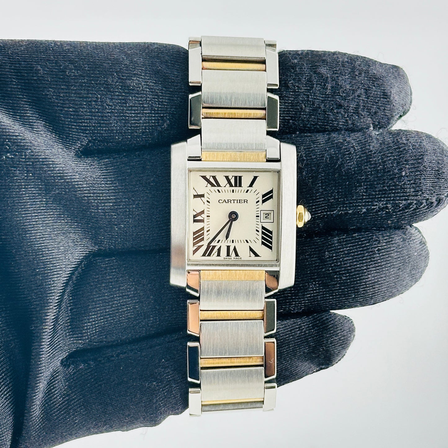 Cartier Tank Francaise Midsize White Roman Dial on 2 Tone Ref. 2465 — view 2