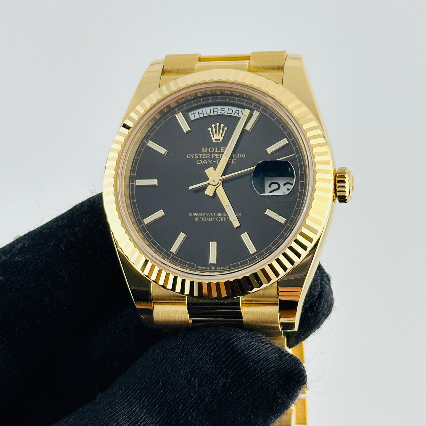 Rolex Day-Date Black Index Dial on President Ref. 228238 Card 2026 — view 3