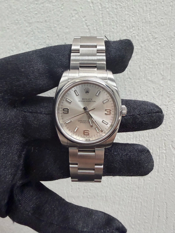 Rolex Oyster Perpetual 34 Silver Stick Dial on Oyster Ref 114200