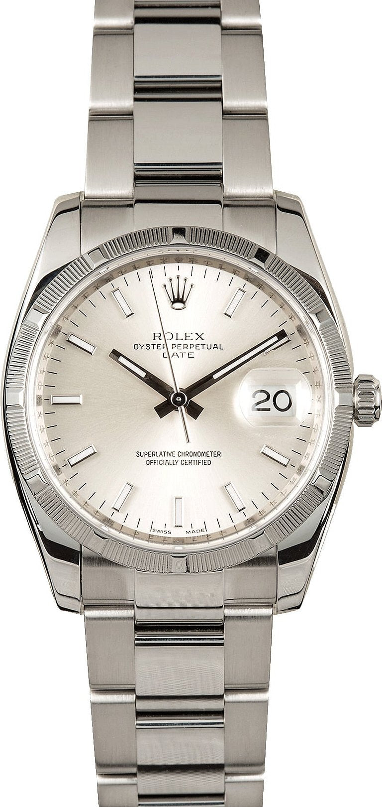 Rolex Oyster Perpetual Date Silver Stick Dial on Oyster Ref. 115210 Card 2009