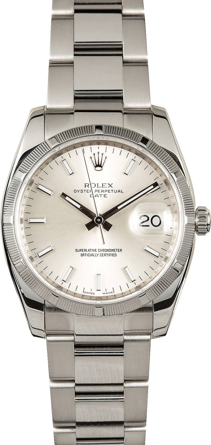 Rolex Oyster Perpetual Date Silver Stick Dial on Oyster Ref. 115210 Card 2009