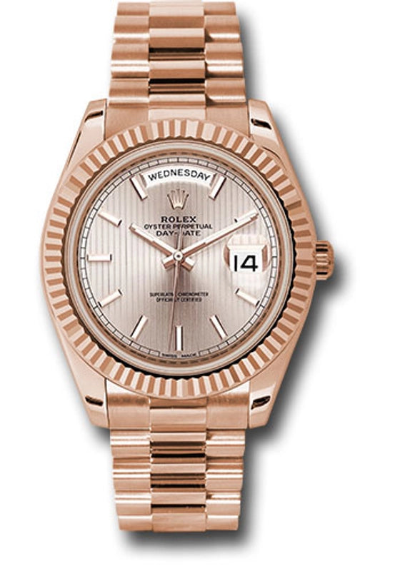 Rolex Day-Date 40 Sundust Strip Motif Index Dial on President Ref 228235 with New Style Card Green 2021