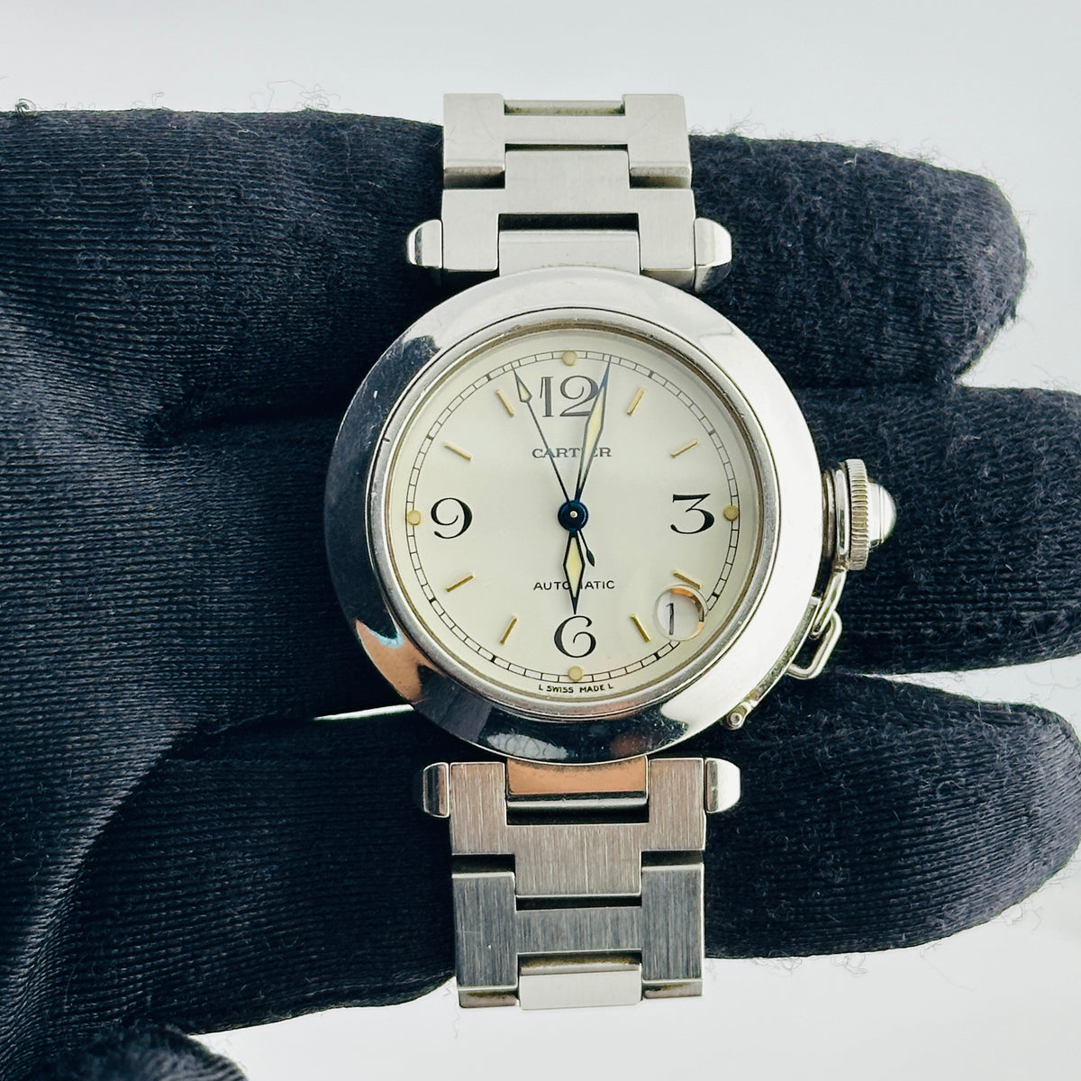 Cartier Pasha C White Arabic W Gold Markers Dial on Stainless Steel Bracelet Ref. 2324