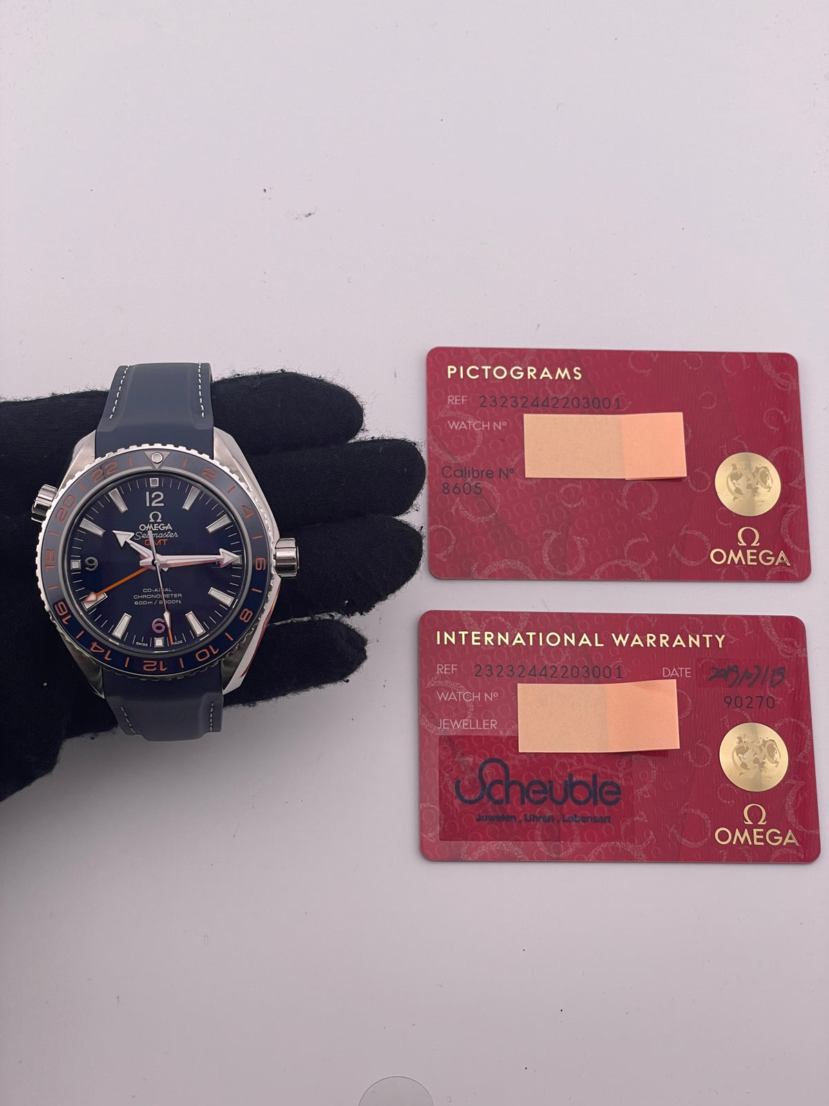 Omega Seamaster Planet Ocean 600M Blue Dial on Blue Rubber Strap Ref. 232.32.44.22.03.001 Card 2019 — view 7