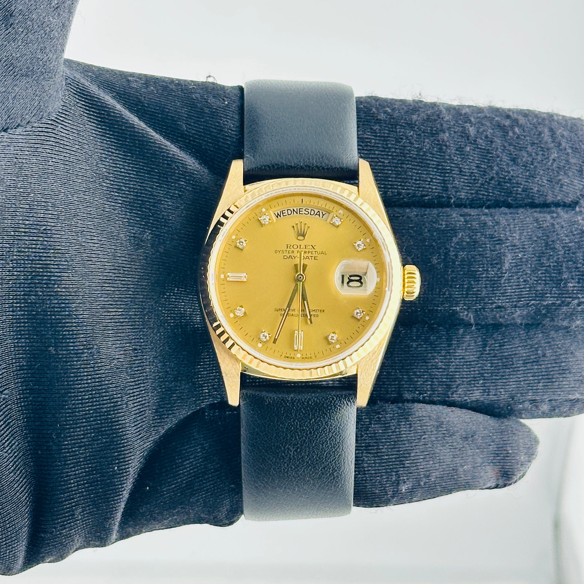 Rolex Day Date Champagne Diamond Factory Dial on Generic Leather Band Ref. 18038 1987