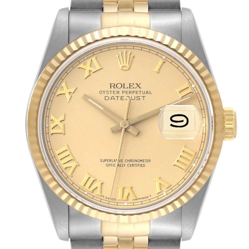 Rolex Datejust 36 Gold Roman Dial on Jubilee Ref 16233 with Papers 1997