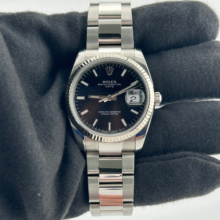 Rolex Oyster Perpetual Date Black Stick Dial on Oyster Ref. 115234