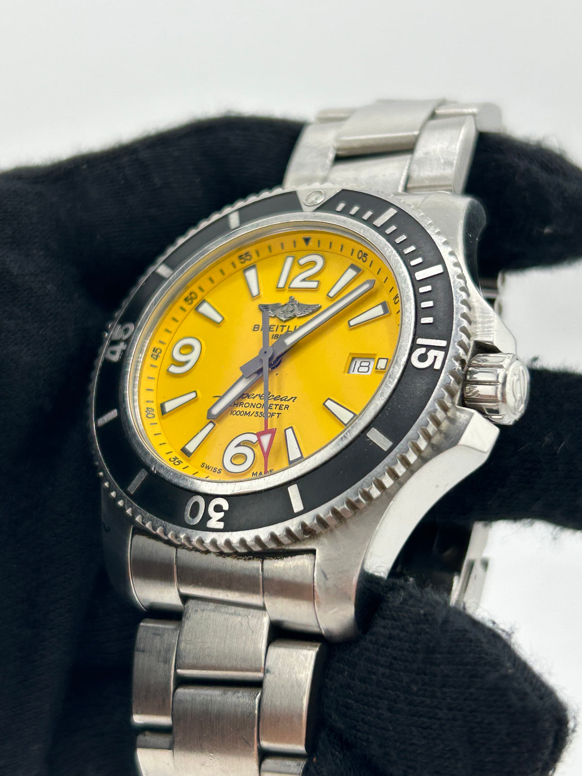 Breitling Superocean Yellow Dial on Stainless Steel Bracelet Ref. A17367 Card — view 3