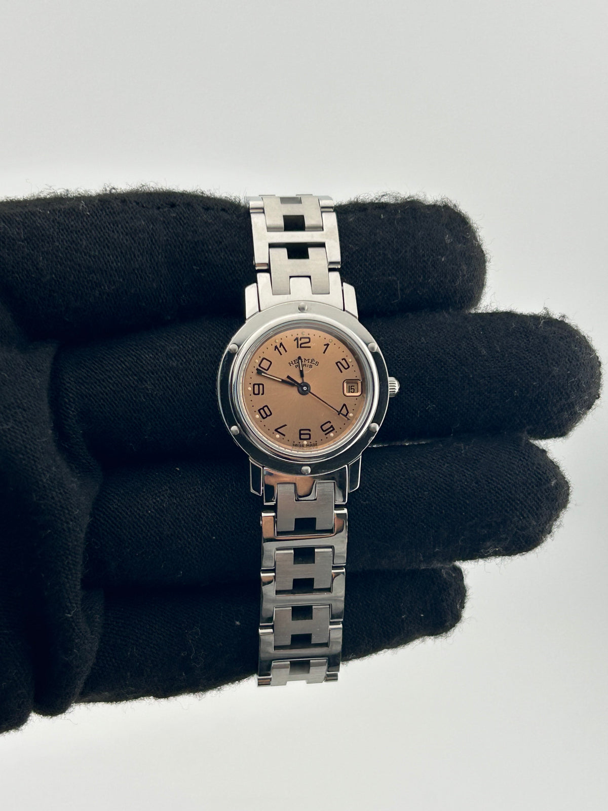 Hermes Clipper Salmon / Arabic Numerals Dial on Stainless Steel Ref. CL4.210 Complete 1999