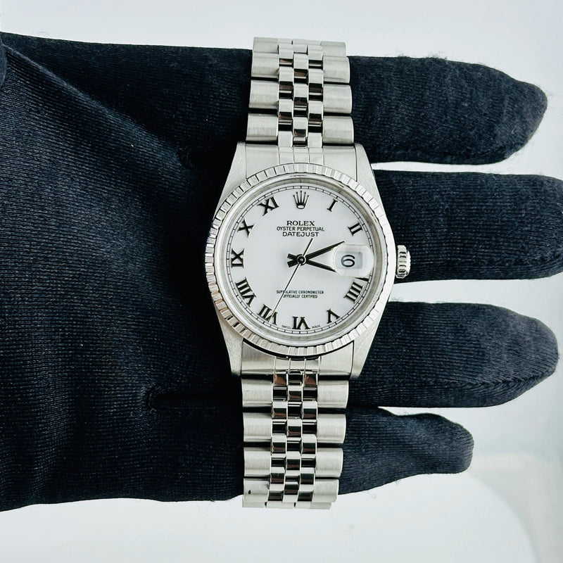 Rolex Datejust White Roman Dial on D Link Jubilee Ref 16220