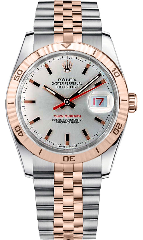 Rolex Datejust Turn-o-Graph Silver / Rose Stick Dial on Jubilee Hidden Clasp Ref. 116261 2005