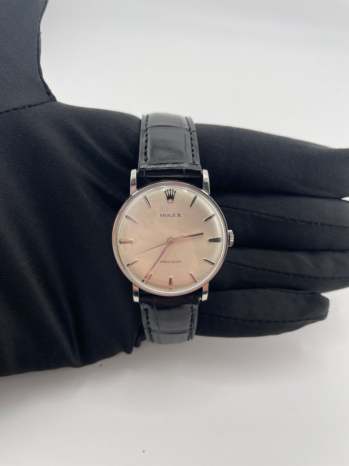 Rolex Precision Silver Stick Dial on Black Leather Strap Ref. 9829 1970 — view 3