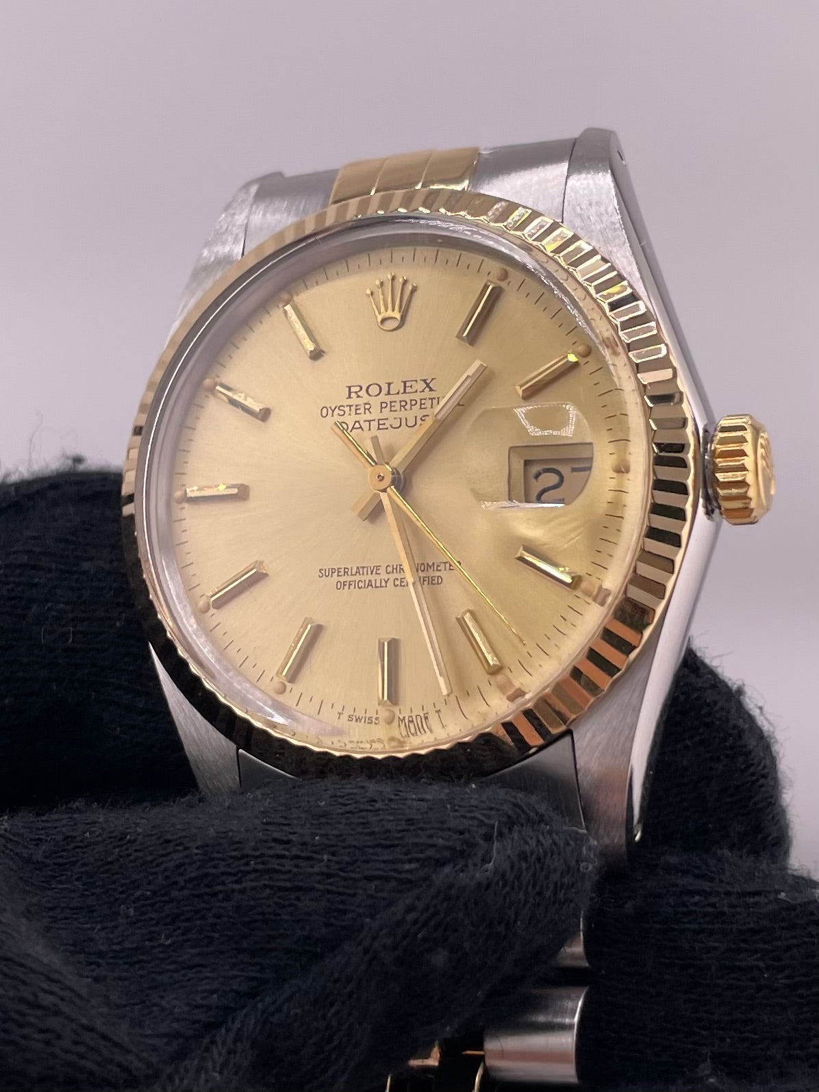 Rolex Datejust Champagne Stick Dial on D Link Jubilee Bracelet Ref. 16013 1987 — view 3