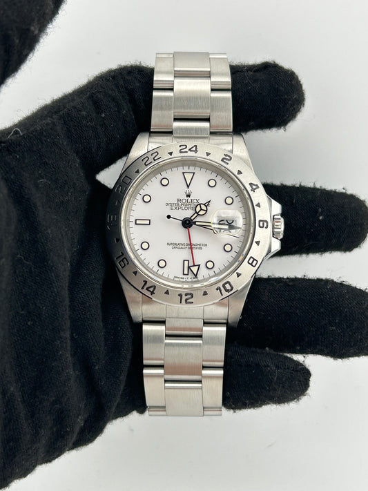 Rolex Explorer II White Dial on Oyster Steel Bracelet Ref. 16570 Papers — view 2