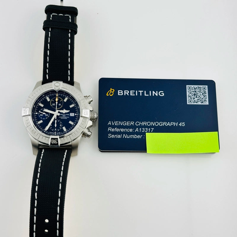 Breitling Avenger Chronograph Black Dial on Leather Strap Ref A13317101B1X1 with Card