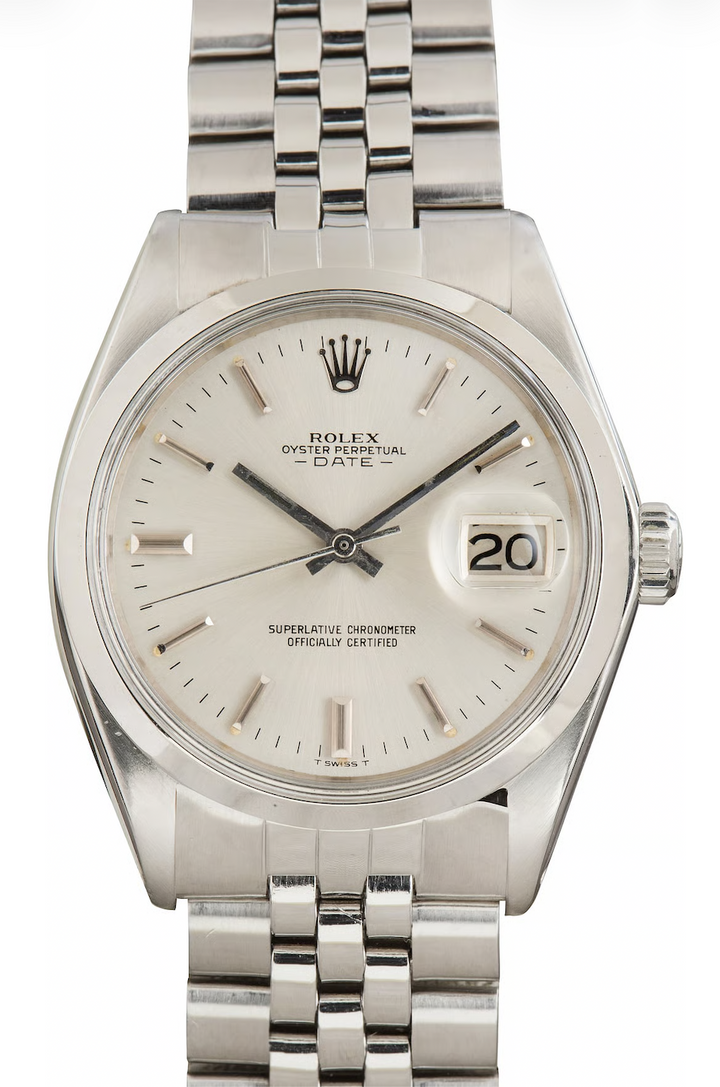 Rolex Oyster Perpetual Date Silver Stick Dial on Oyster Bracelet Ref. 15000 1981