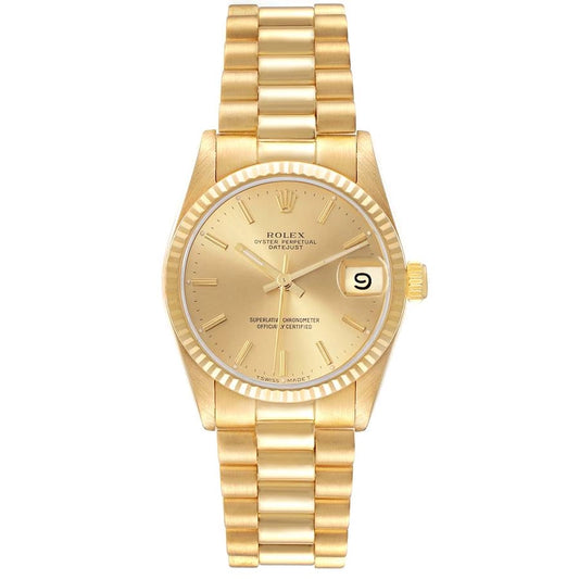 Rolex Datejust Champagne Dial on Am Presi 18 K Bracelet Ref 68278