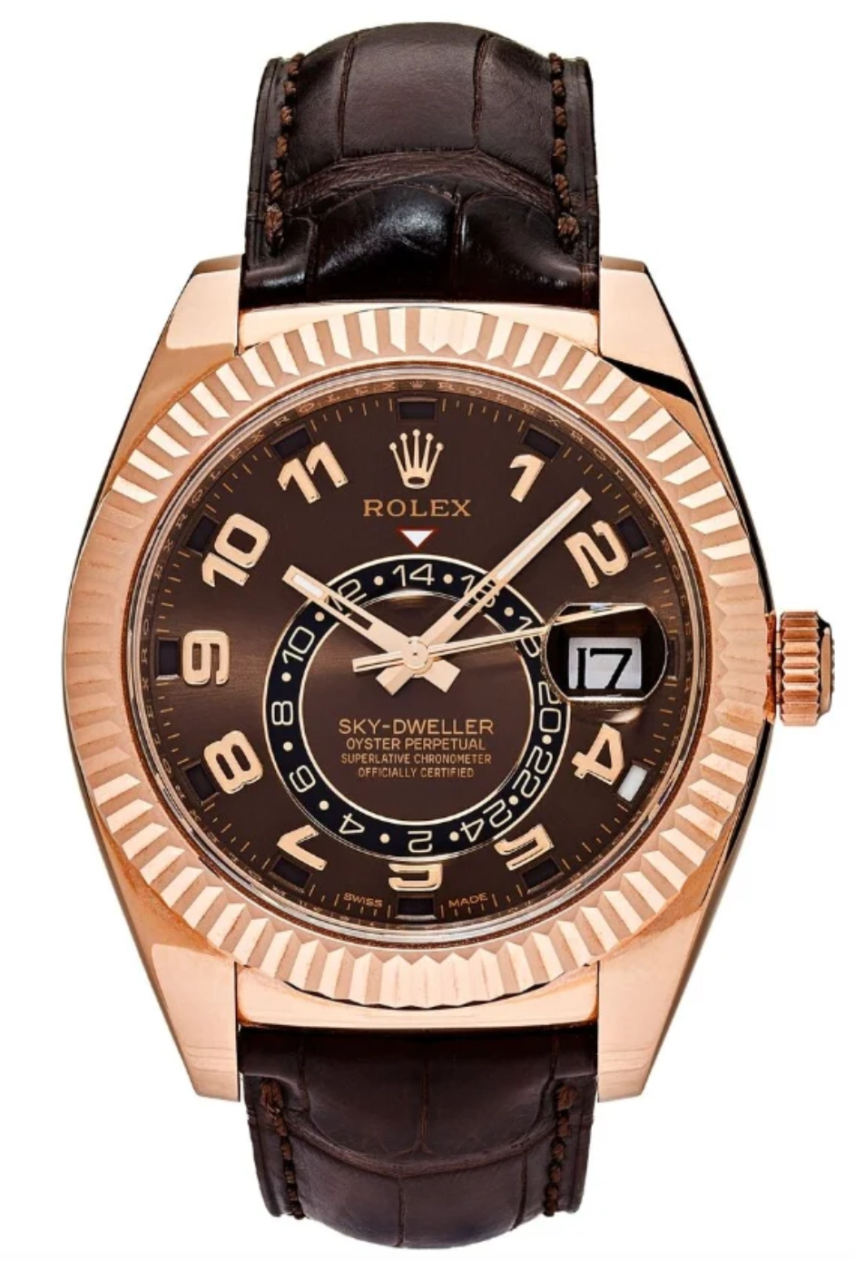 Rolex Sky-Dweller Chocolate Arabic Numerals Dial on Brown Alligator Leather Strap Ref. 326135 Card 2017
