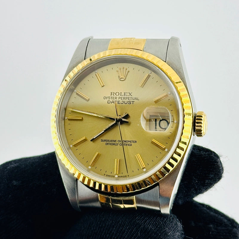 Rolex Datejust Champagne Stick Dial on D Link Jubilee Ref 16233