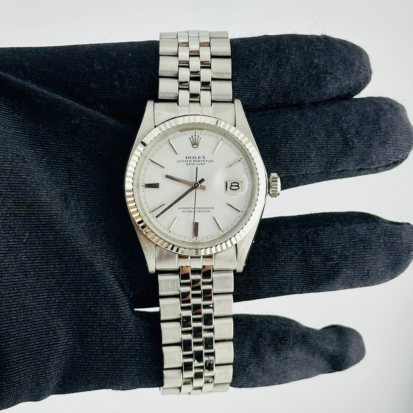 Rolex Datejust White Refinished Dial on Folded Jubilee Ref. 1601 1972