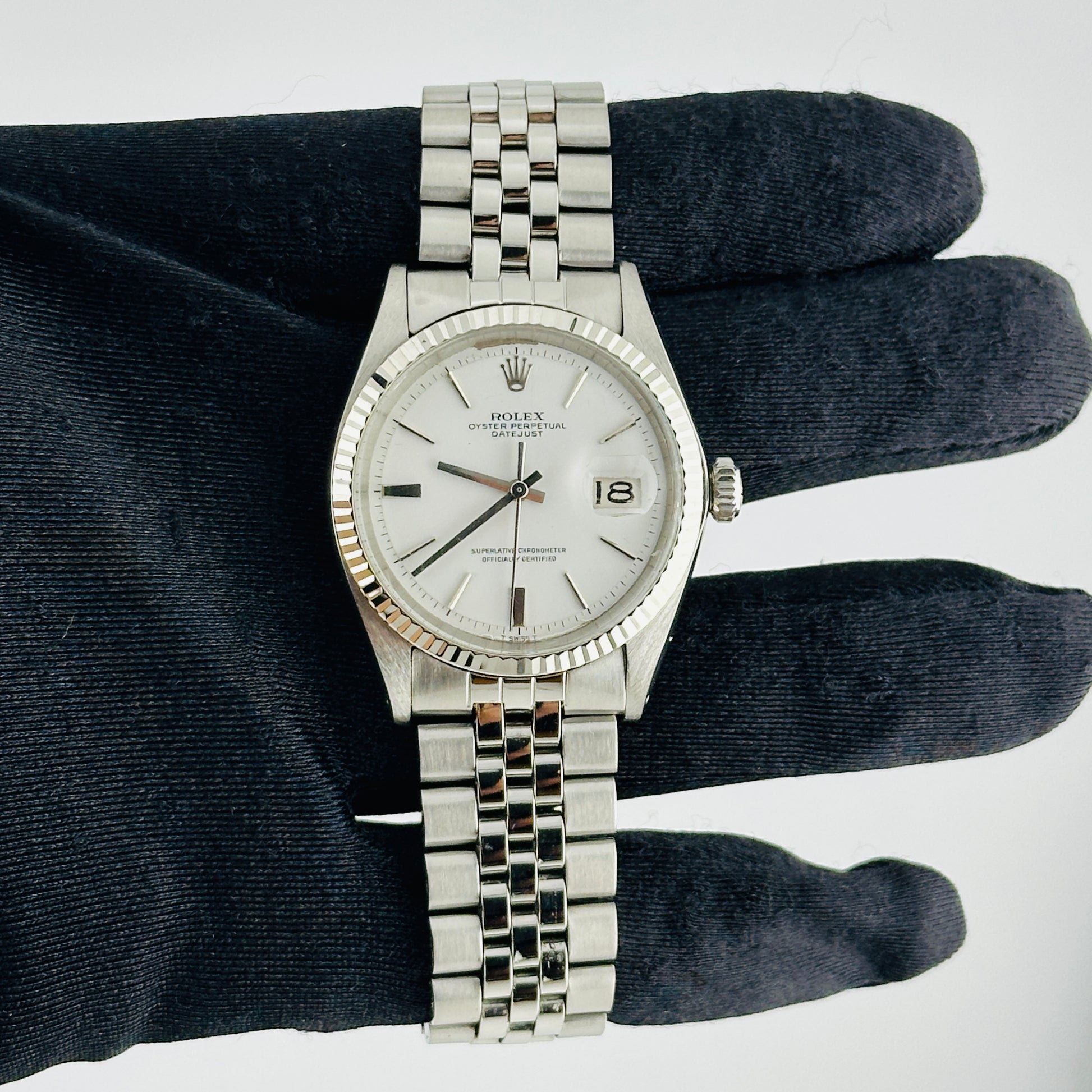 Rolex Datejust White Refinished Dial on Folded Jubilee Ref. 1601 1972