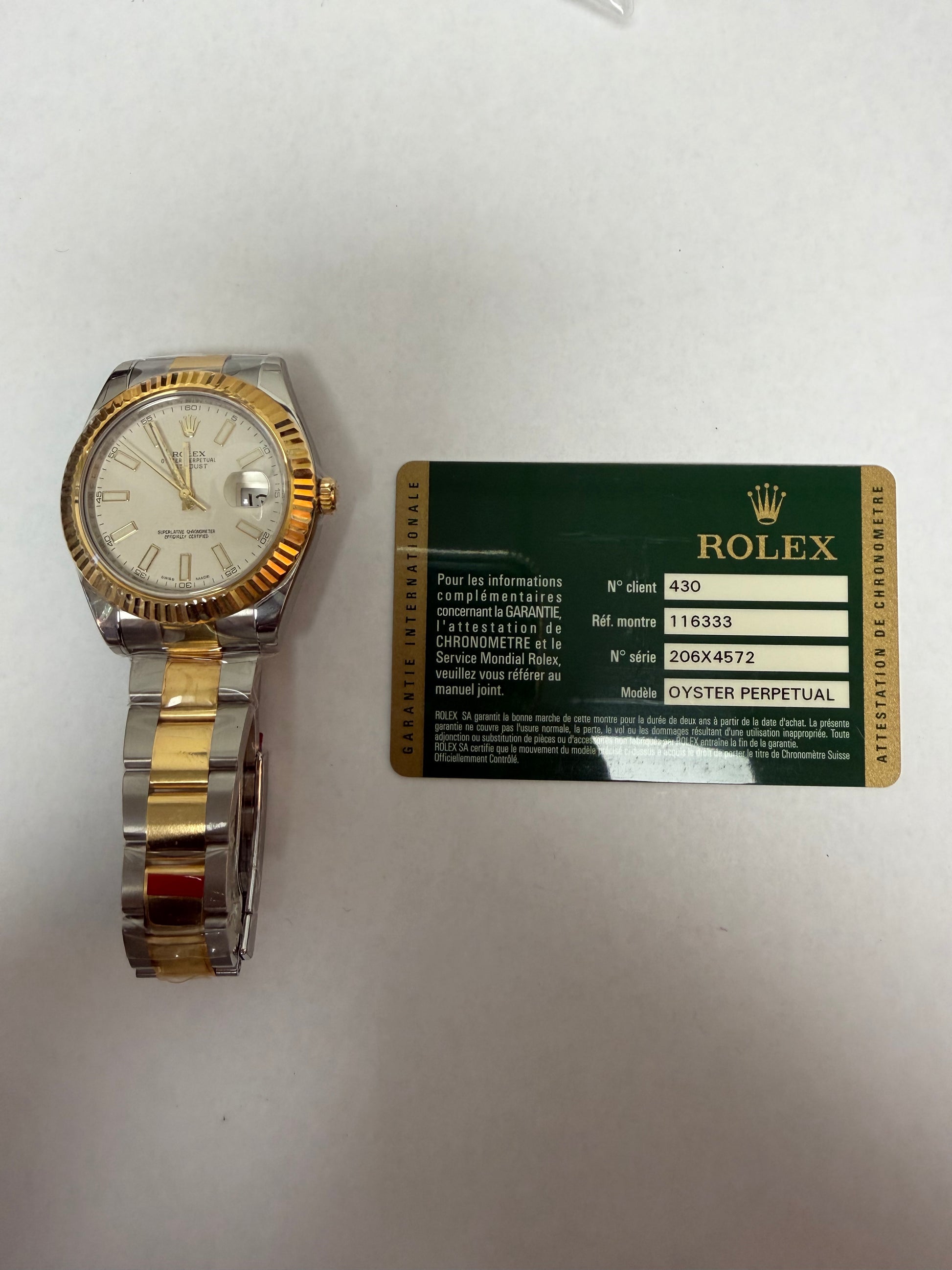 Rolex Datejust II Ivory Stick Dial on Oyster Ref. 116333 Card 2011 — view 6