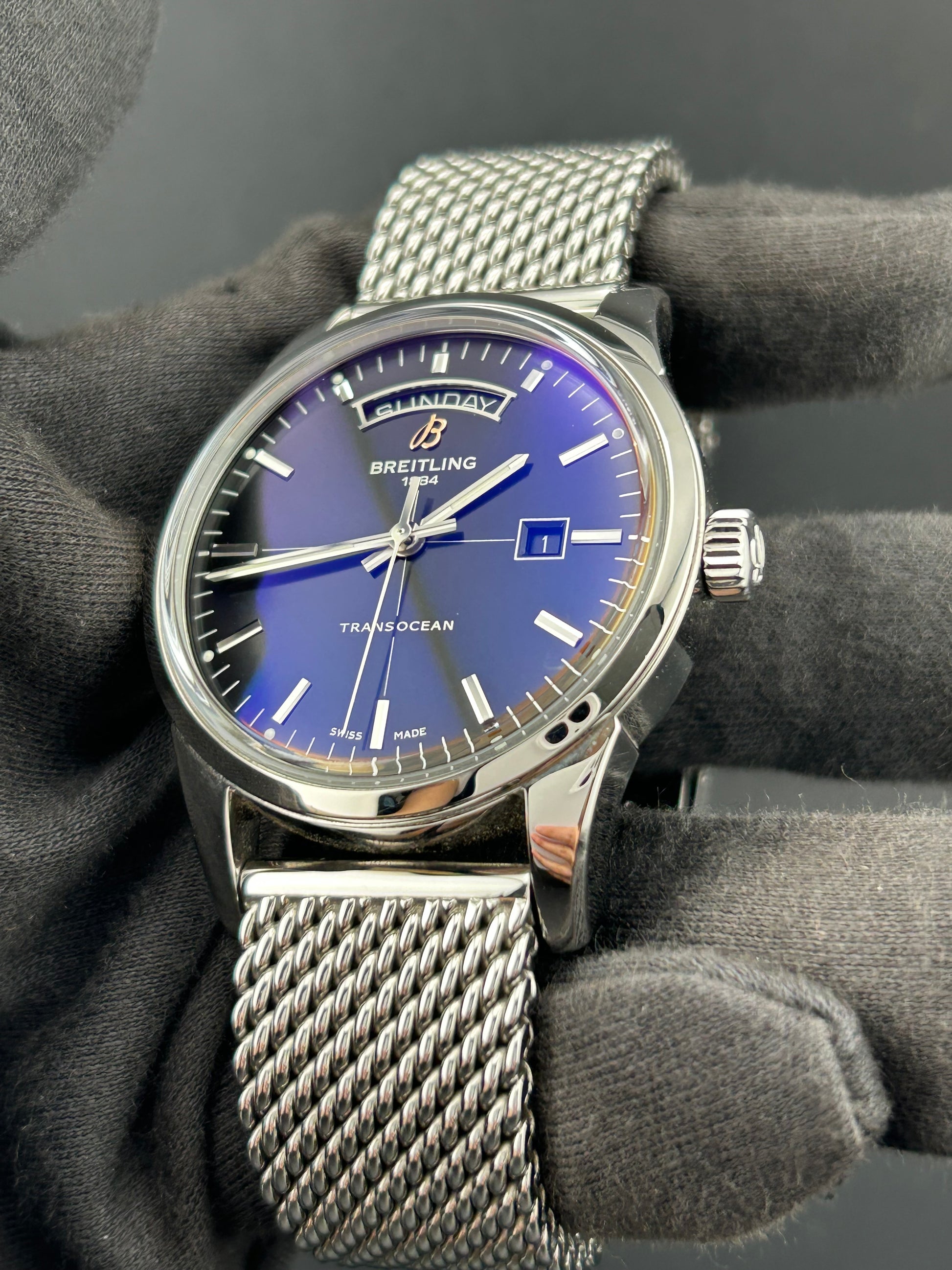 Breitling Transocean Day Date Black Index Dial on Stainless Steel Bracelet Ref. A45310/A451B69OCA Complete 2013 — view 3