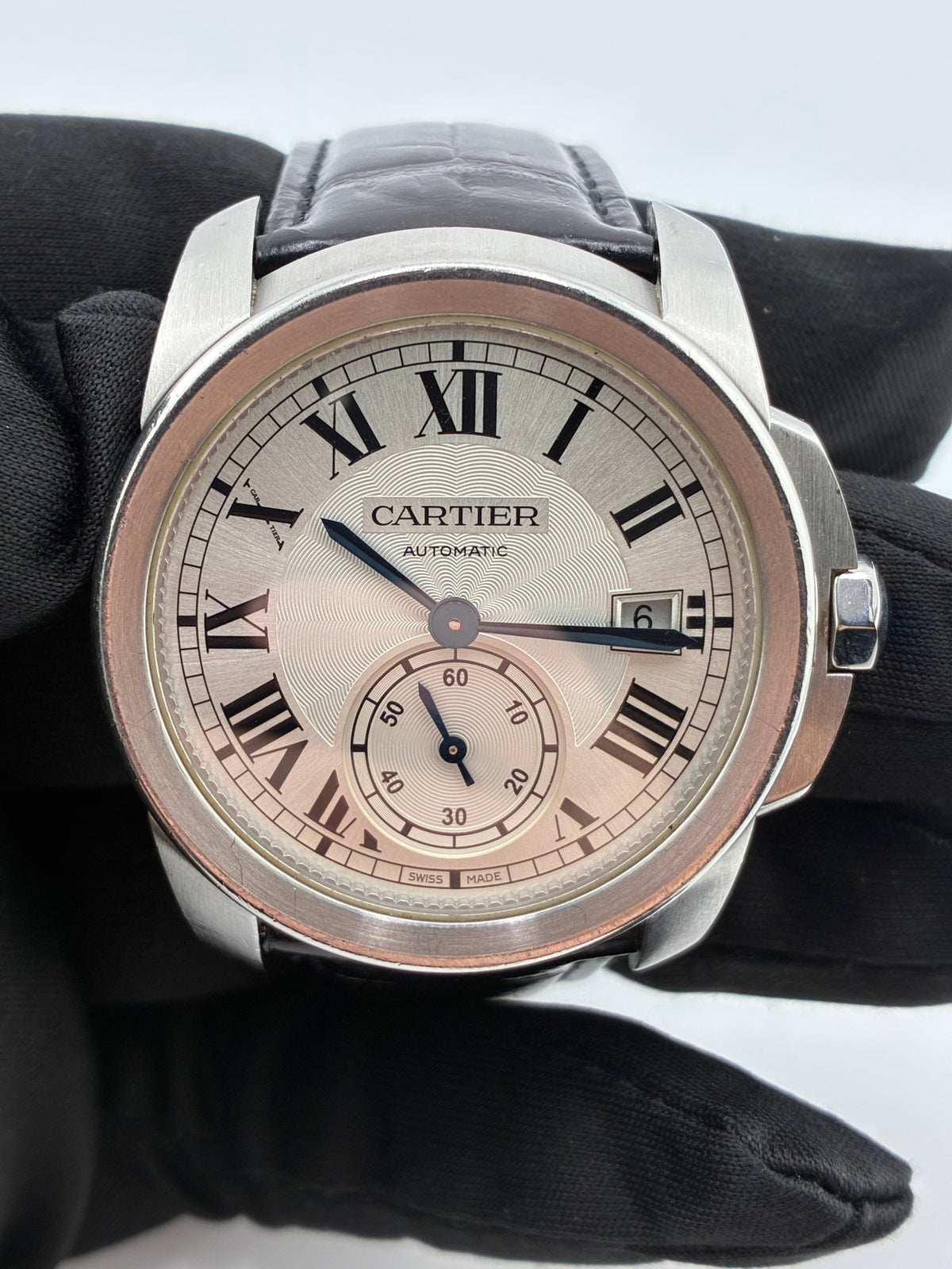 Cartier Calibre De Cartier Silver Dial on Black Leather Strap Ref. WSCA0003 — view 2