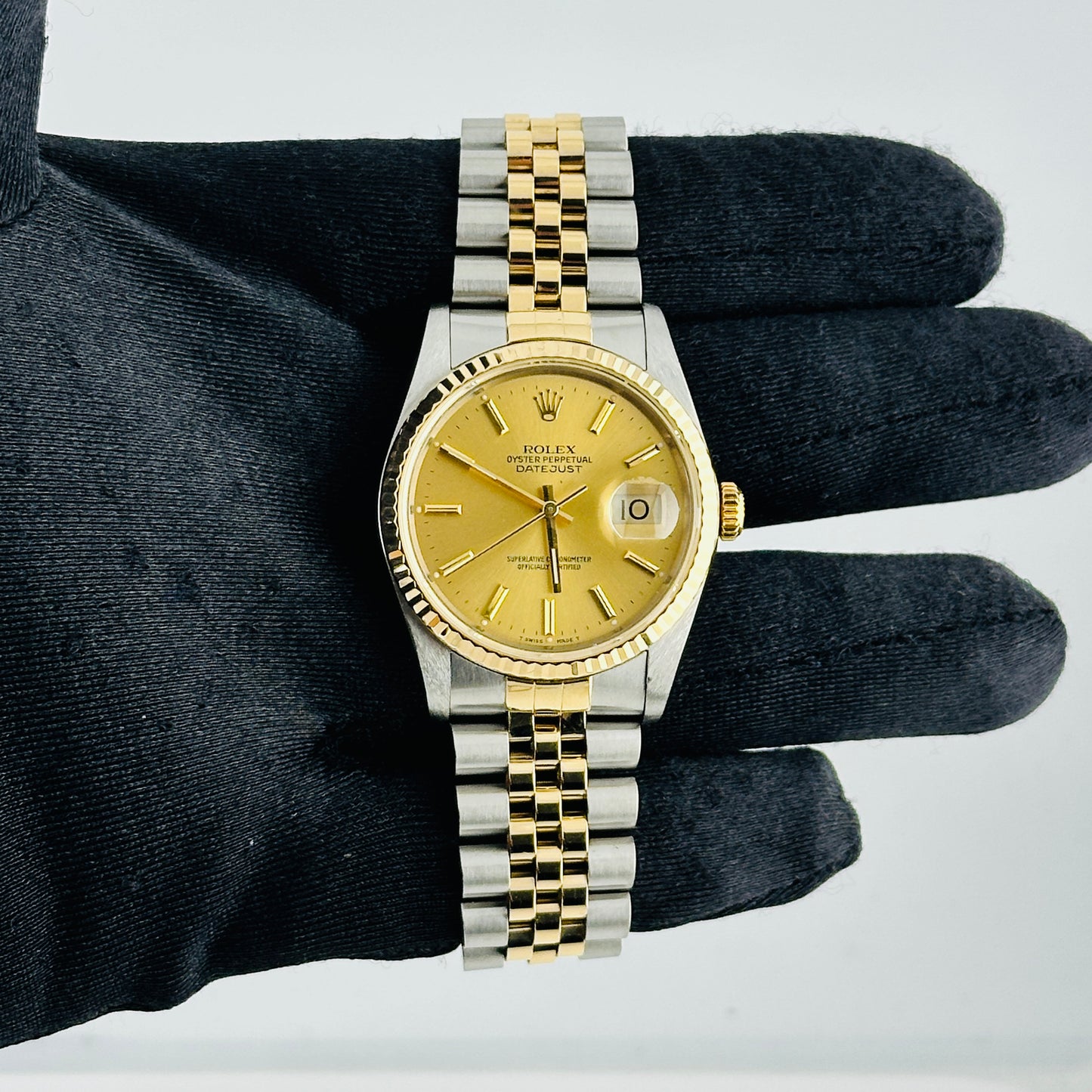 Rolex Datejust Champagne Stick Dial on D Link Jubilee Ref. 16233 1990