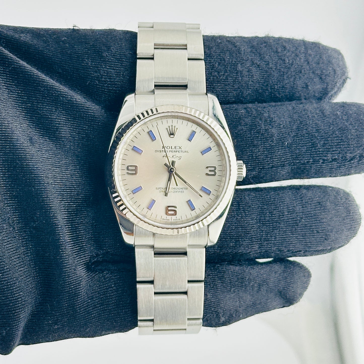Rolex Air-King Silver 3,6,9 / Blue Markers Dial on Oyster Bracelet Ref. 114234 2008 — view 2