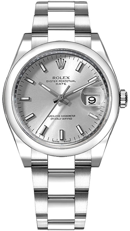 Rolex Oyster Perpetual Date Silver Stick Dial on Oyster Ref 115200 with Card Old Green 2012