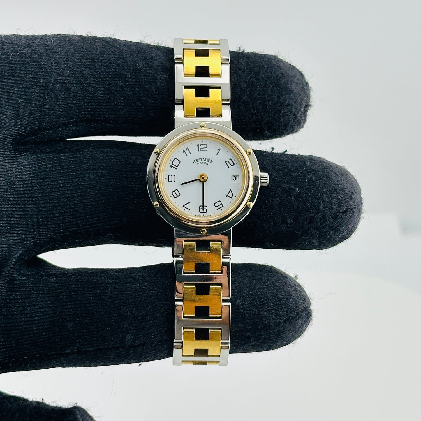 Hermes Clipper White Arabic Dial on 2 Tone Bracelet Ref. CL4.220 — view 2