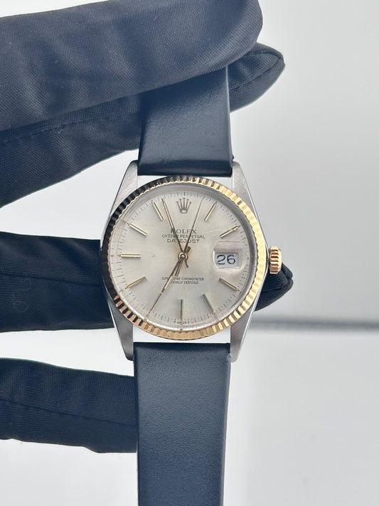 Rolex Datejust 36 Silver Index Dial on Generic Black Leather Band Ref. 16013