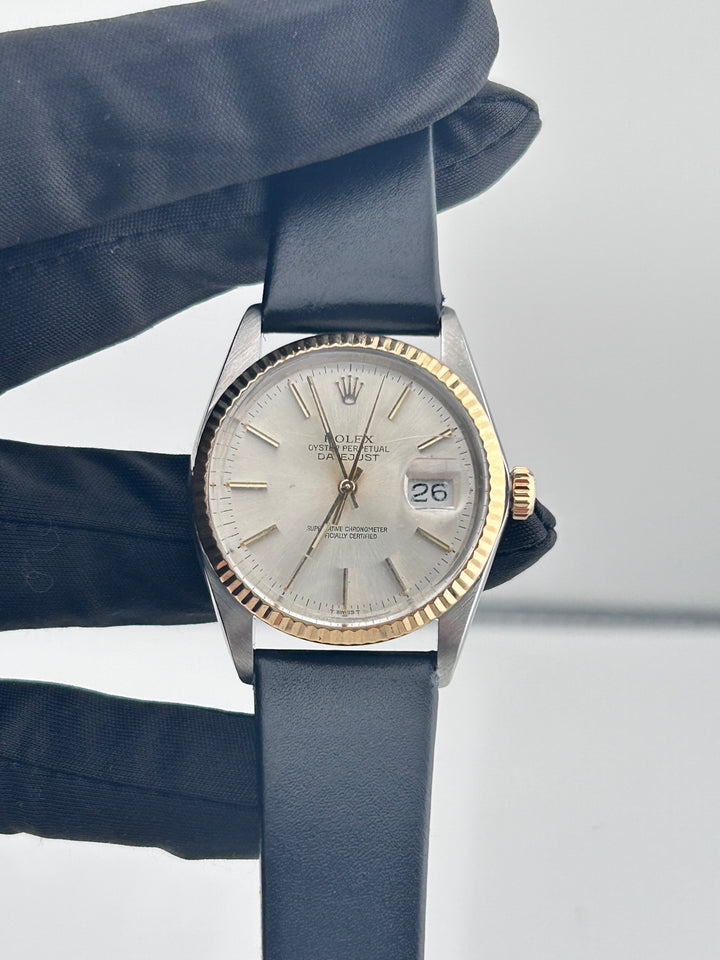 Rolex Datejust 36 Silver Index Dial on Generic Black Leather Band Ref. 16013
