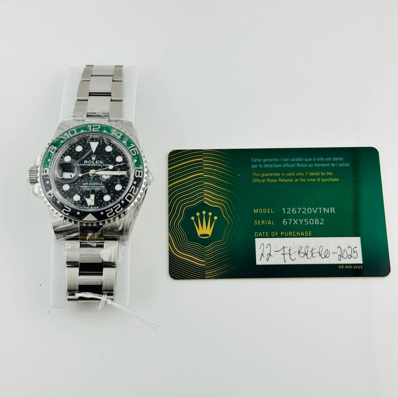 Rolex GMT-Master II "Sprite" Black Dial on Oyster Ref 126720VTNR with New Style Card Green 2025