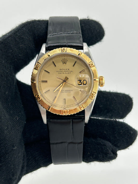 Rolex Datejust Turn-o-Graph Champagne Stick Dial on Generic Black Leather Band Ref. 6609 1958