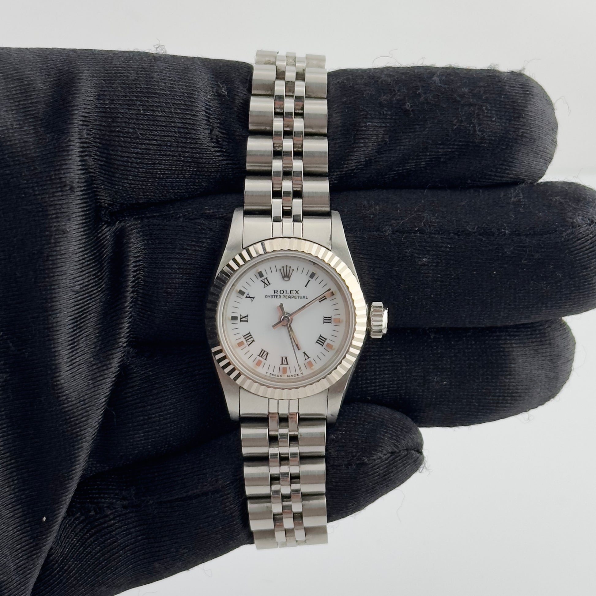 Rolex Oyster Perpetual White Roman Dial on Jubilee Ref. 67194 Papers 1990