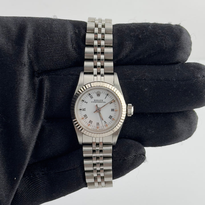 Rolex Oyster Perpetual White Roman Dial on Jubilee Ref. 67194 Papers 1990
