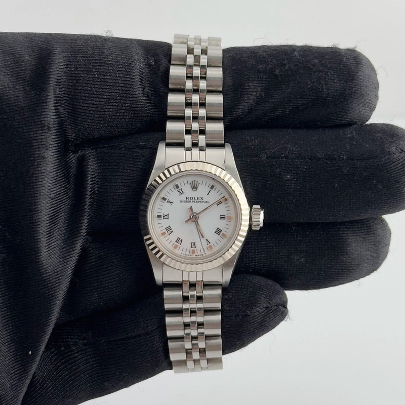 Rolex Oyster Perpetual White Roman Dial on Jubilee Ref 67194 with Papers 1990