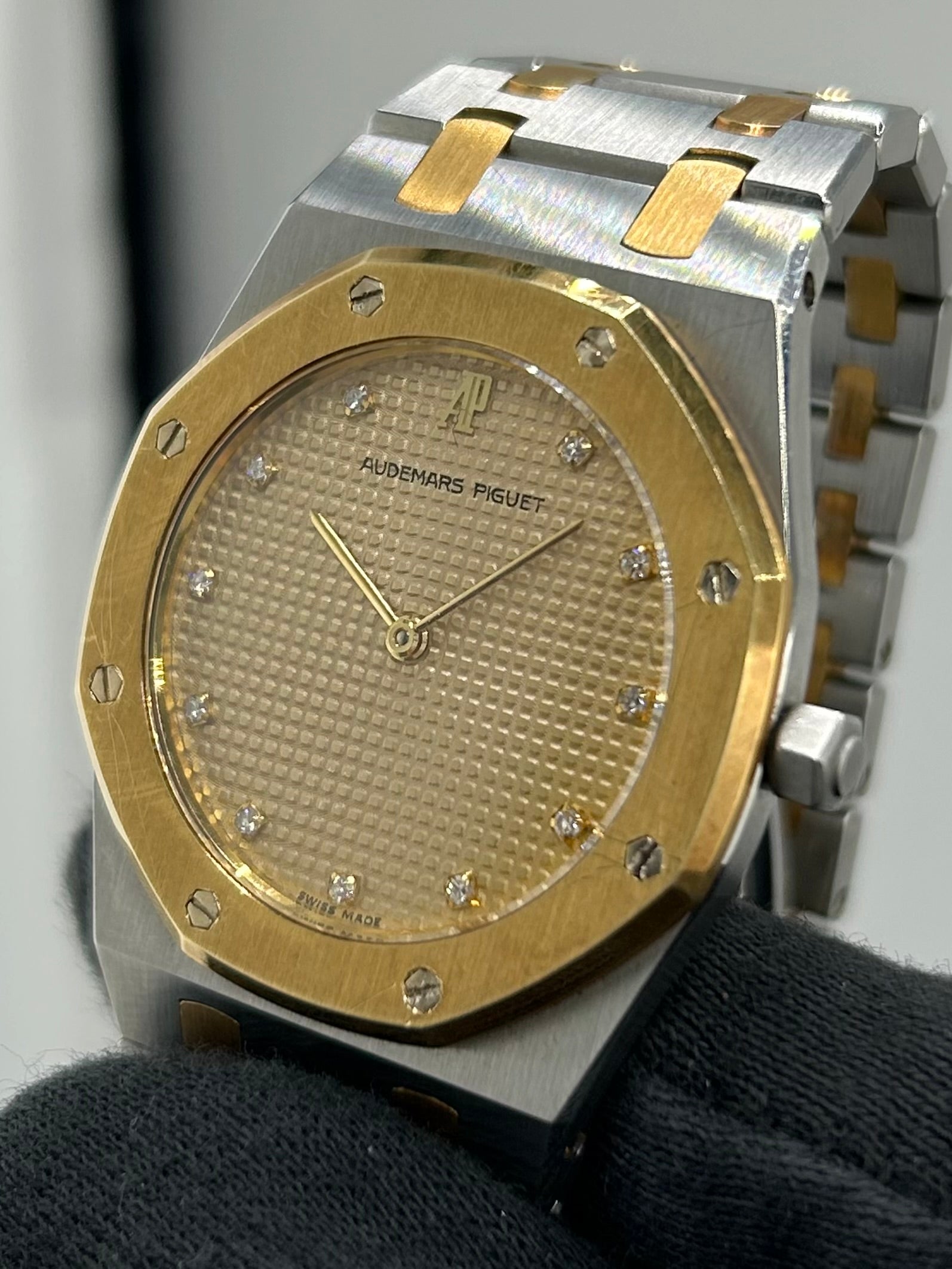 Audemars Piguet Royal Oak Champagne Diamond Tapisserie Dial on 2 Tone Bracelet Ref. 56303SA — view 3