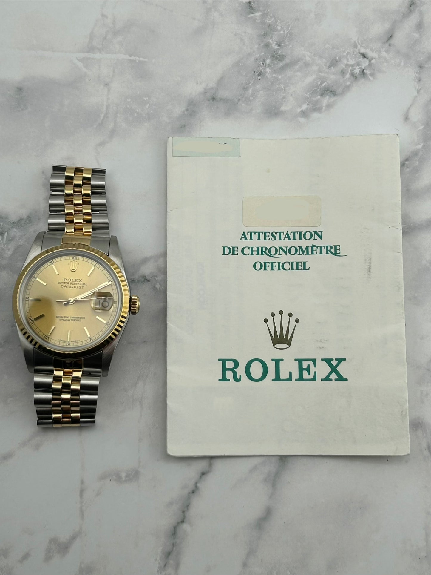 Rolex Datejust Champagne Stick Dial on D Link Jubilee Ref. 16233 Papers 1990 — view 7
