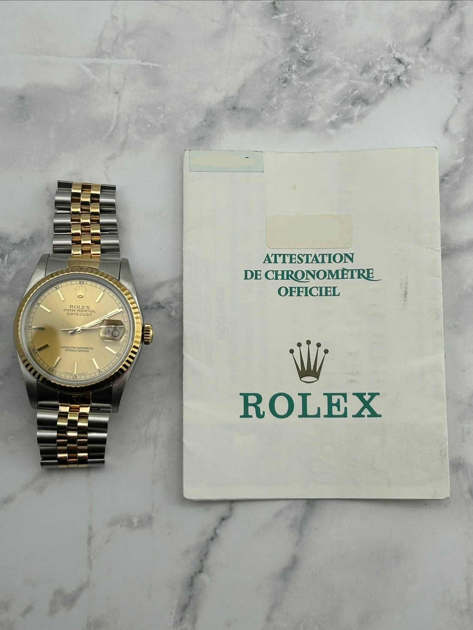 Rolex Datejust Champagne Stick Dial on D Link Jubilee Ref. 16233 Papers 1990 — view 7