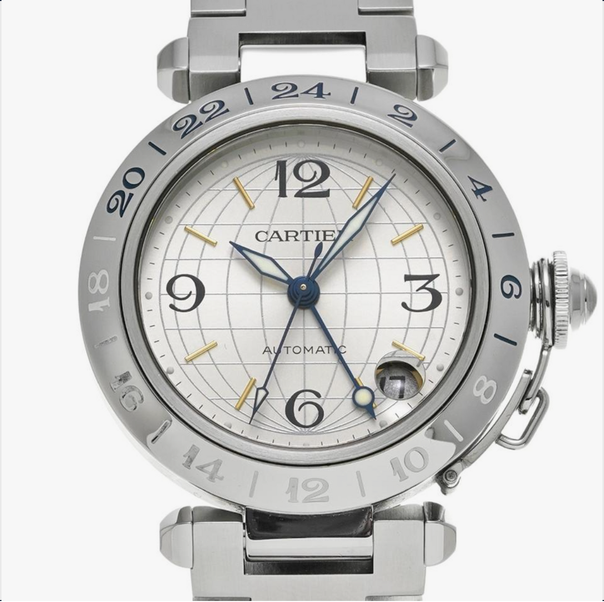 Cartier Pasha C Silver Dial on Stainless Steel Bracelet Ref. W31029M7 Manuals Only and Box