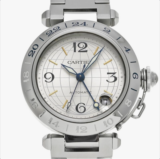Cartier Pasha C Silver Dial on Stainless Steel Bracelet Ref. W31029M7 Manuals Only and Box