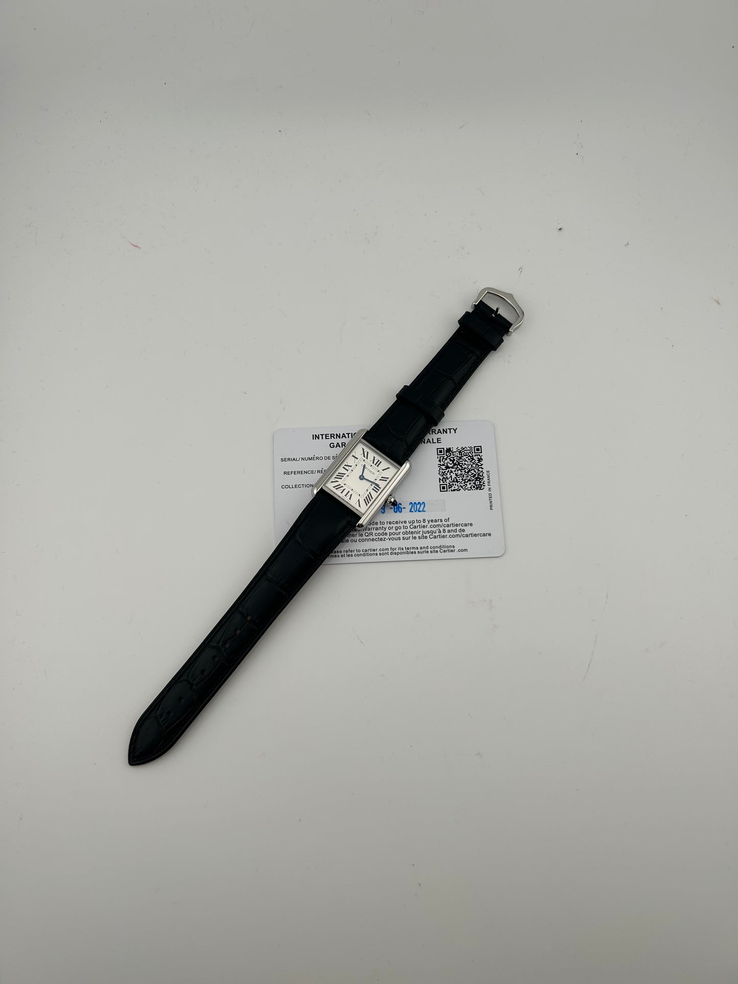Cartier Tank Must Silver Roman Numerals Dial on Generic Black Leather Band Ref. WSTA0059 Card 2022 — view 7